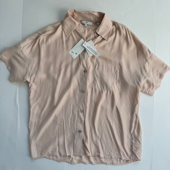 Vince Utility Pocket Stitch Short Sleeve Shirt Rose Water Size X-Small NWT - Picture 3 of 6